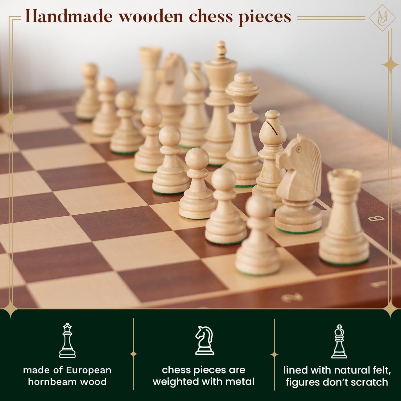 Staunton No.5 Weighted Wooden Chess Pieces Set with Mahogany Storage Box