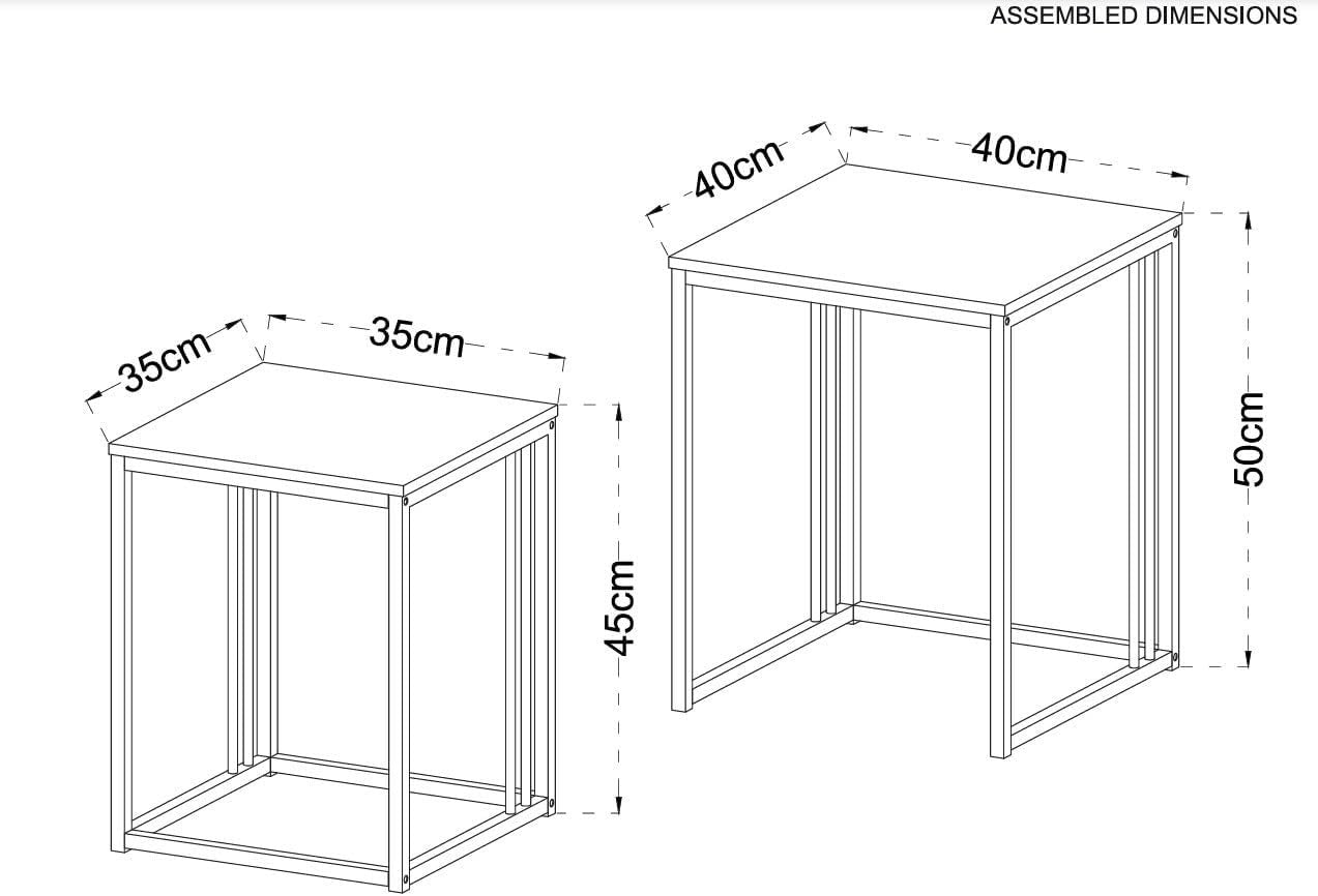 Nest of 2 Coffee Tables Living Room Side End Set Stone Black Steel Frame
