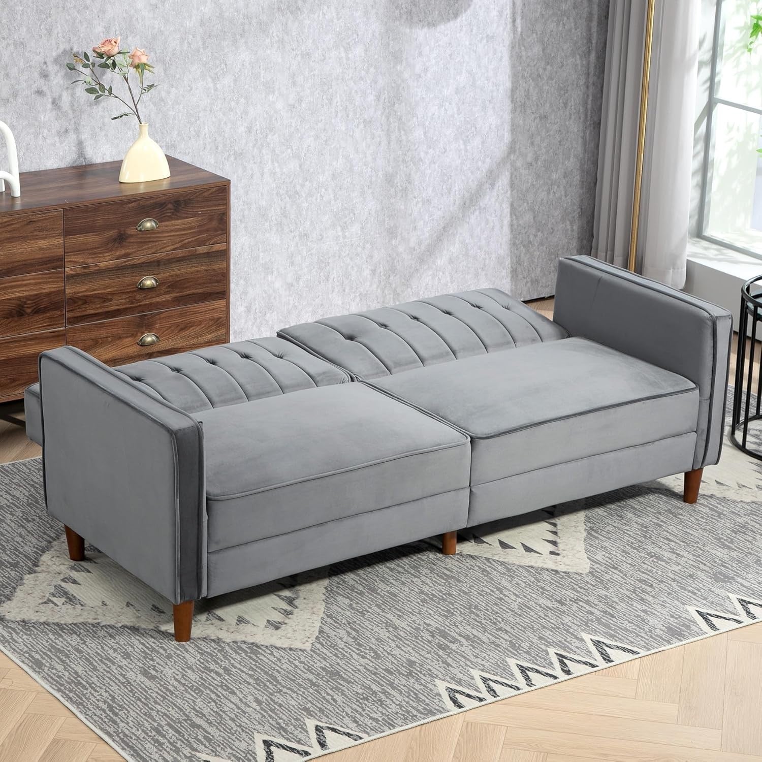 Dark Gray Velvet 3 Seater Sofa Bed Click Clack Recliner Couch Guest Sleeper