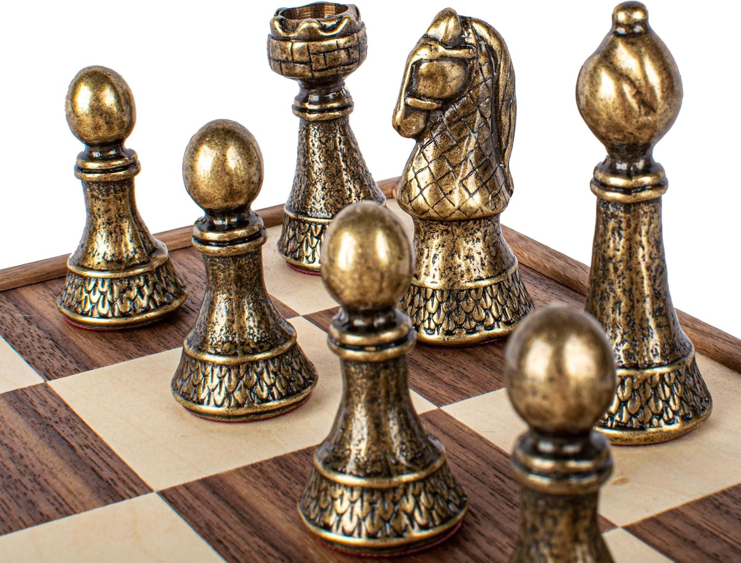 Luxury Brass & Pewter Chess Set 46cm Board | Walnut Wood Storage Box