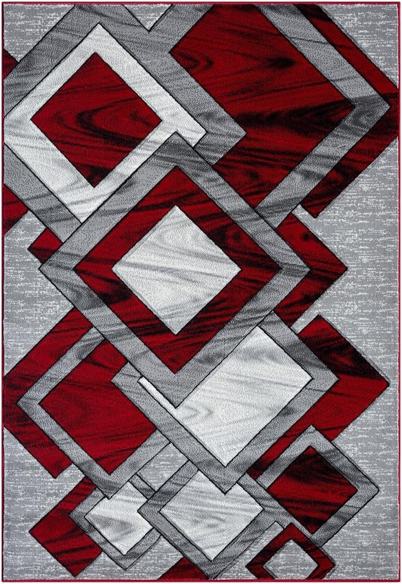 Large Red Abstract Area Rug 160x230cm Soft Modern Living Room Carpet