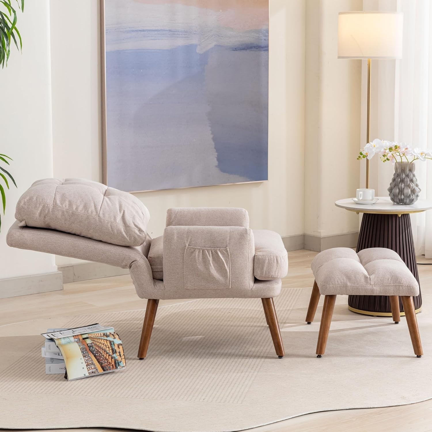 Adjustable Recliner Armchair & Footstool Set | Comfortable Foam Padding