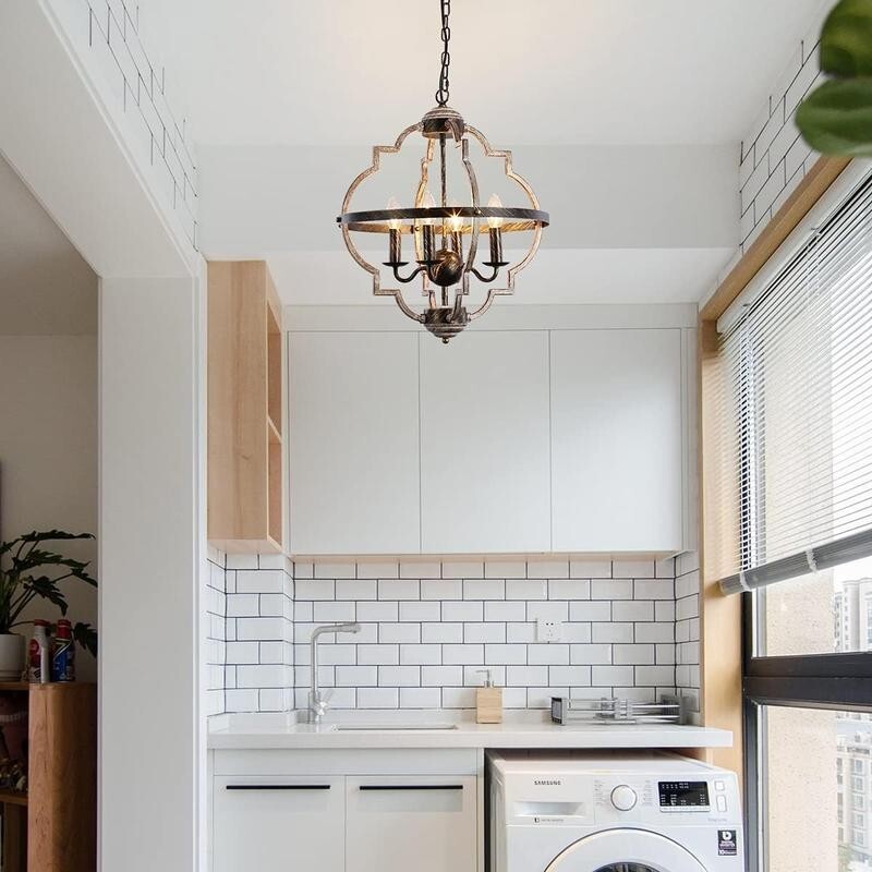 Rustic Farmhouse 4-Light Chandelier E14 Orb Pendant Light Vintage Metal Lamp