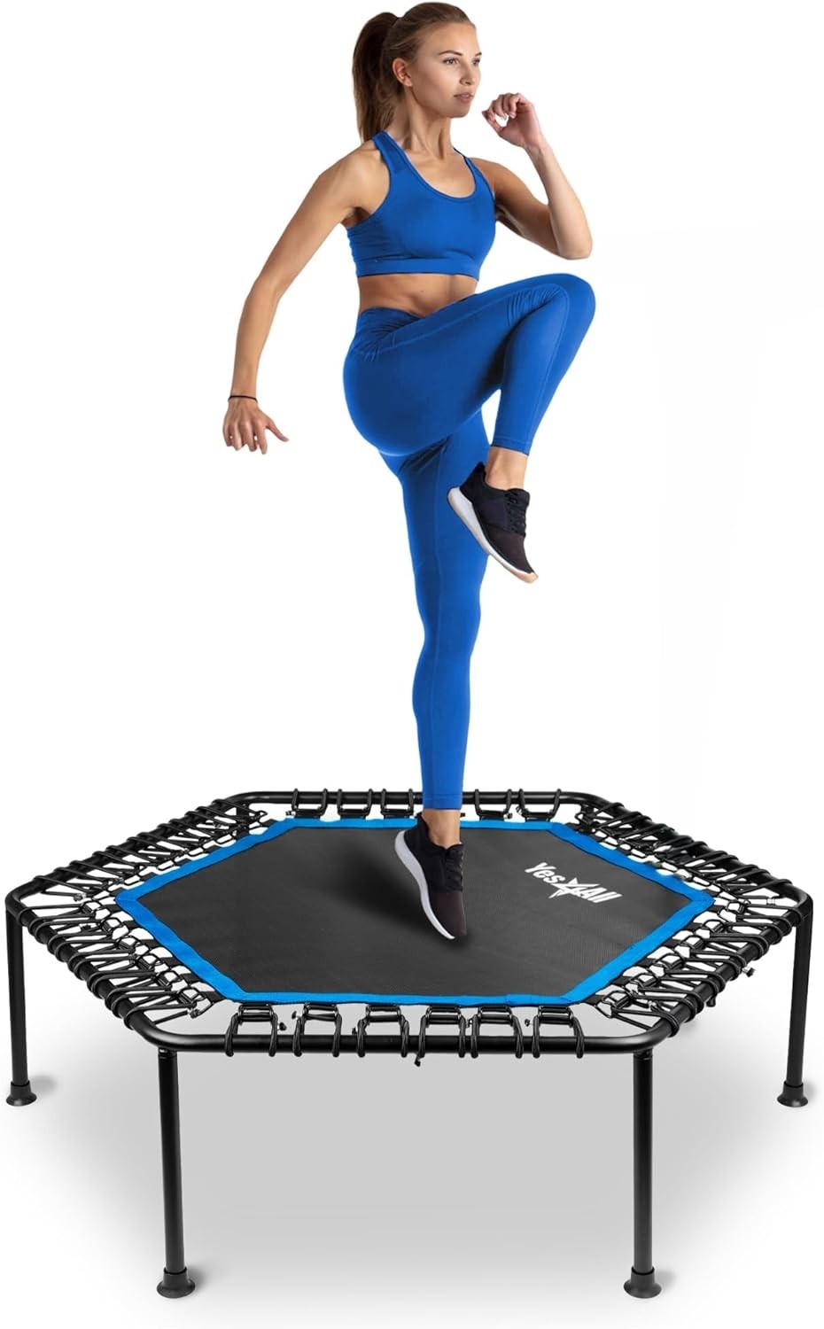 48in Hexagonal Fitness Rebounder Trampoline Silent Bungee 350lb