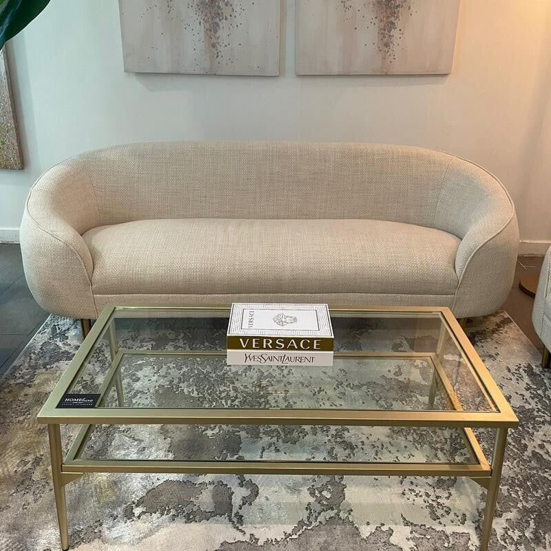 3+2+1 Oatmeal Fabric Sofa Set Gold Legs Curved Armchairs Living Room
