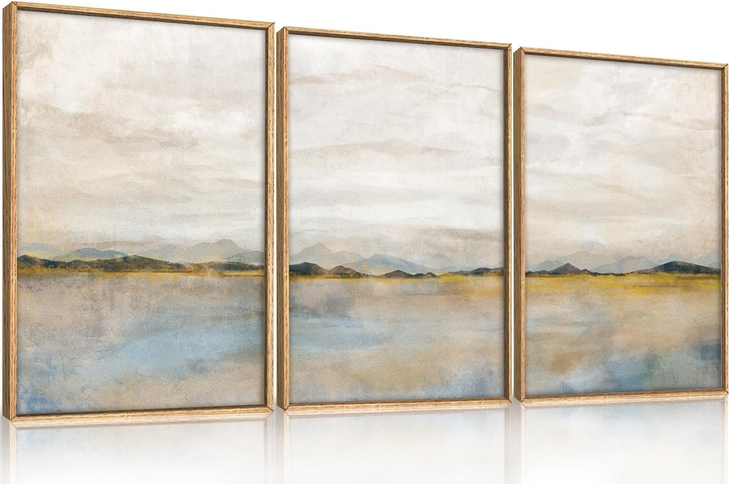 3 Panel Abstract Mountain Lake Canvas Wall Art 40x60cm Set