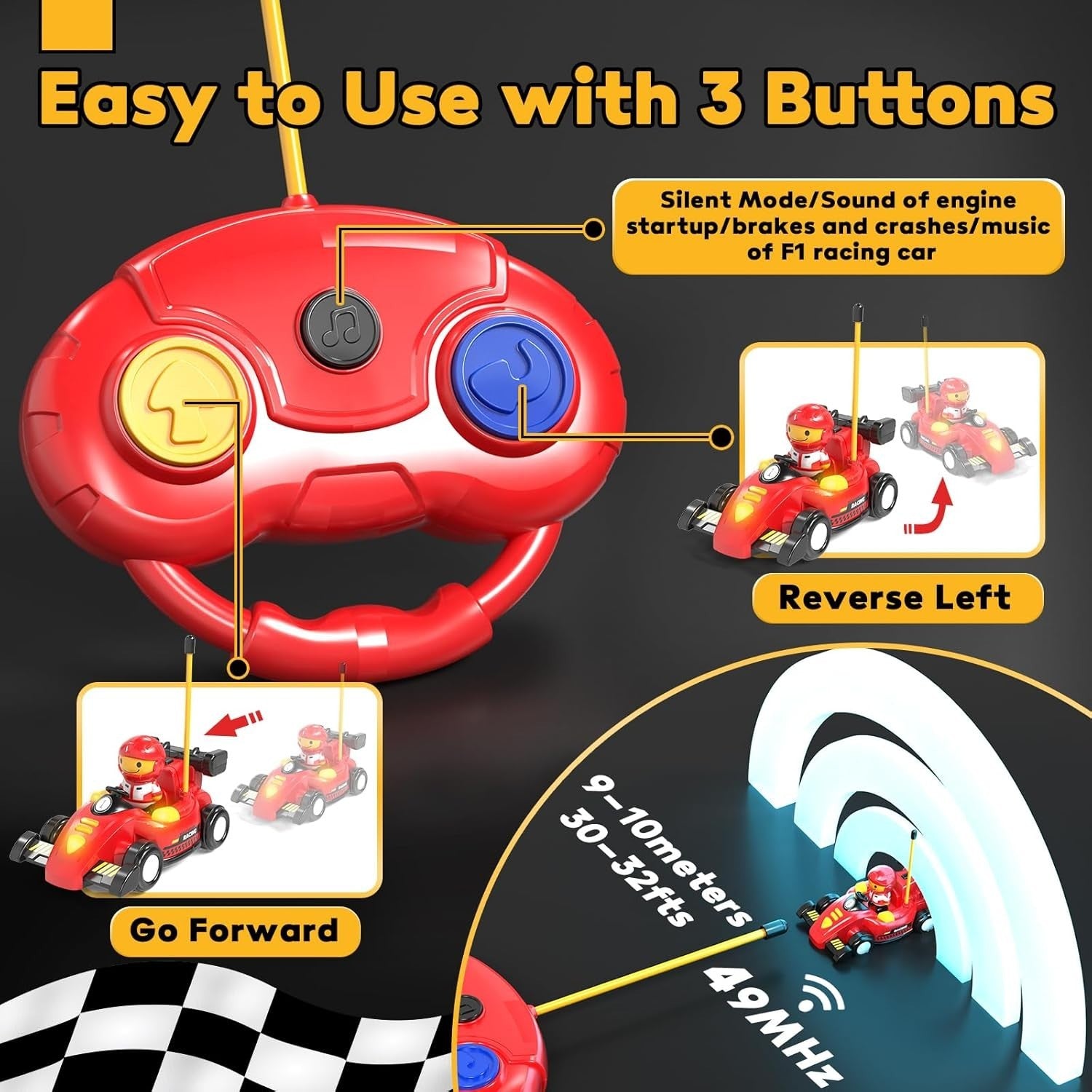 Castle RC Race Car Toy Pop-Up Remote Control Car Lights Music Gift Boys 1–3