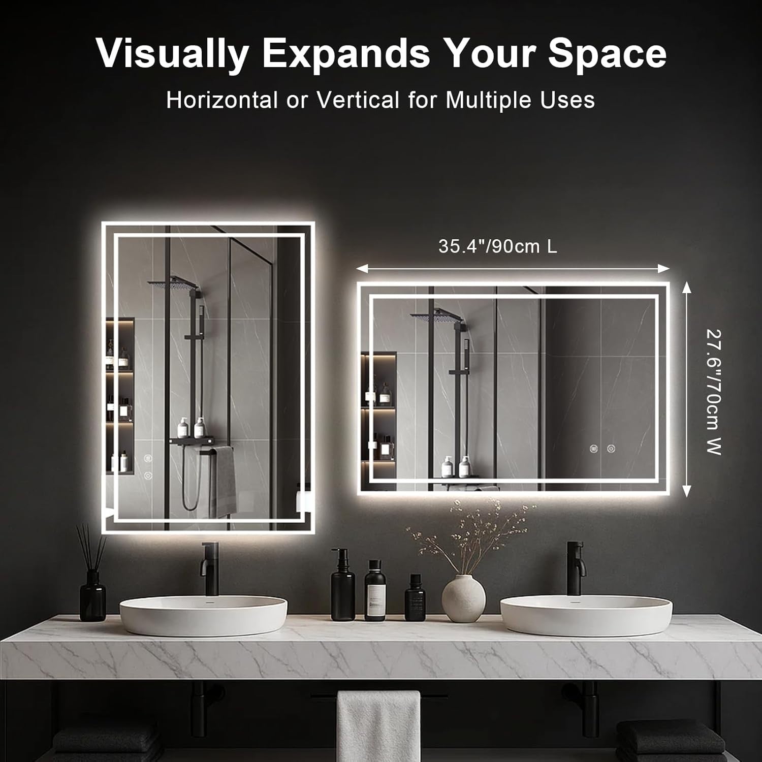 LED Bathroom Mirror 70x90cm Touch Sensor Demister Anti-Fog Waterproof