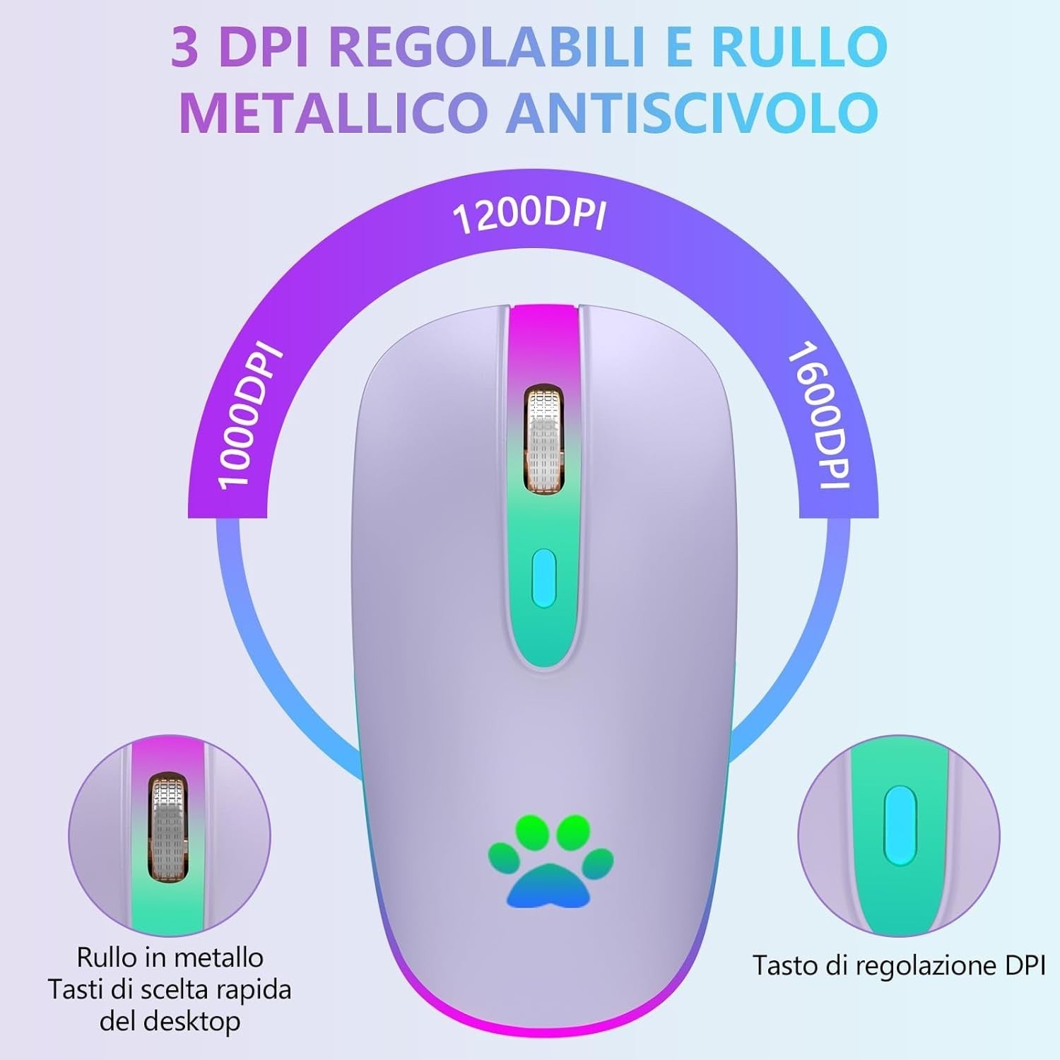 Rechargeable Wireless Mouse Bluetooth 2.4G 1600 DPI RGB