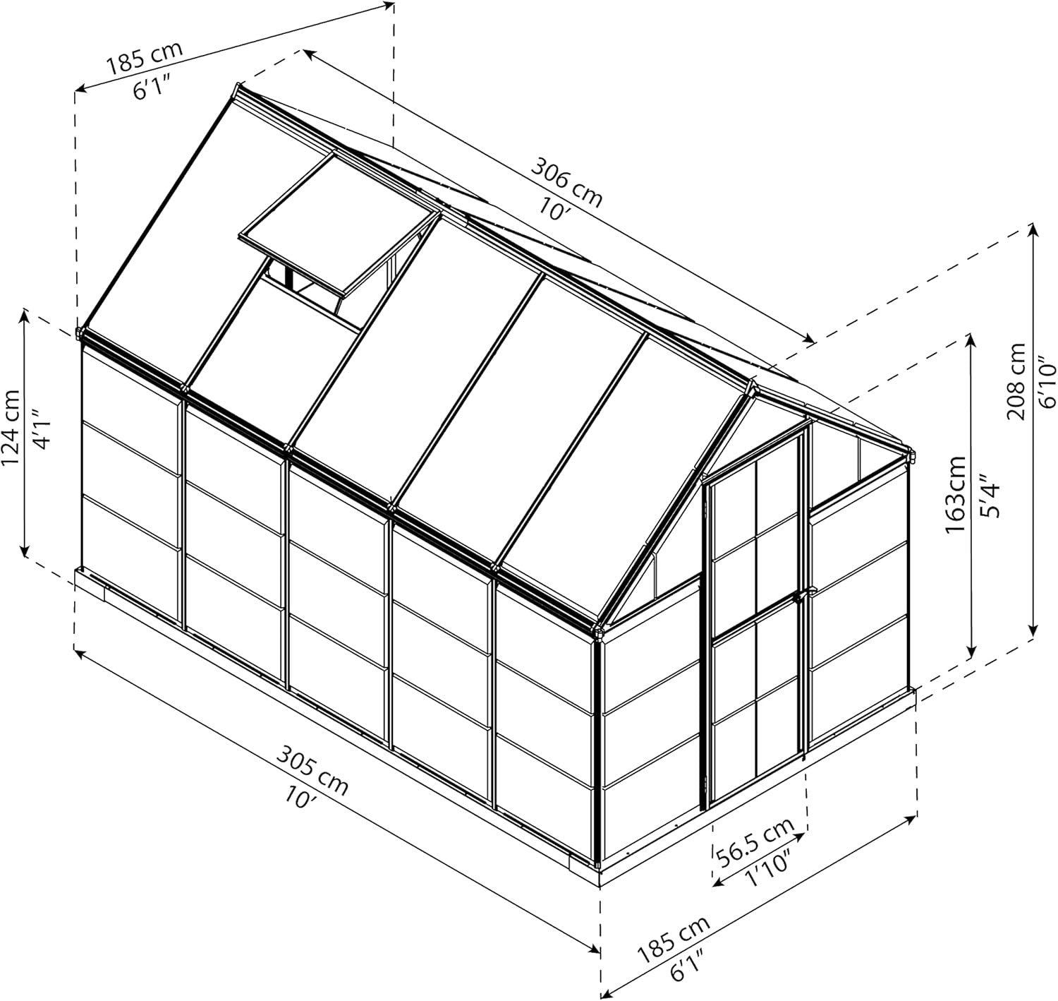 Deluxe 6x10ft Aluminium Greenhouse with UV Polycarbonate Panels & Roof Vent