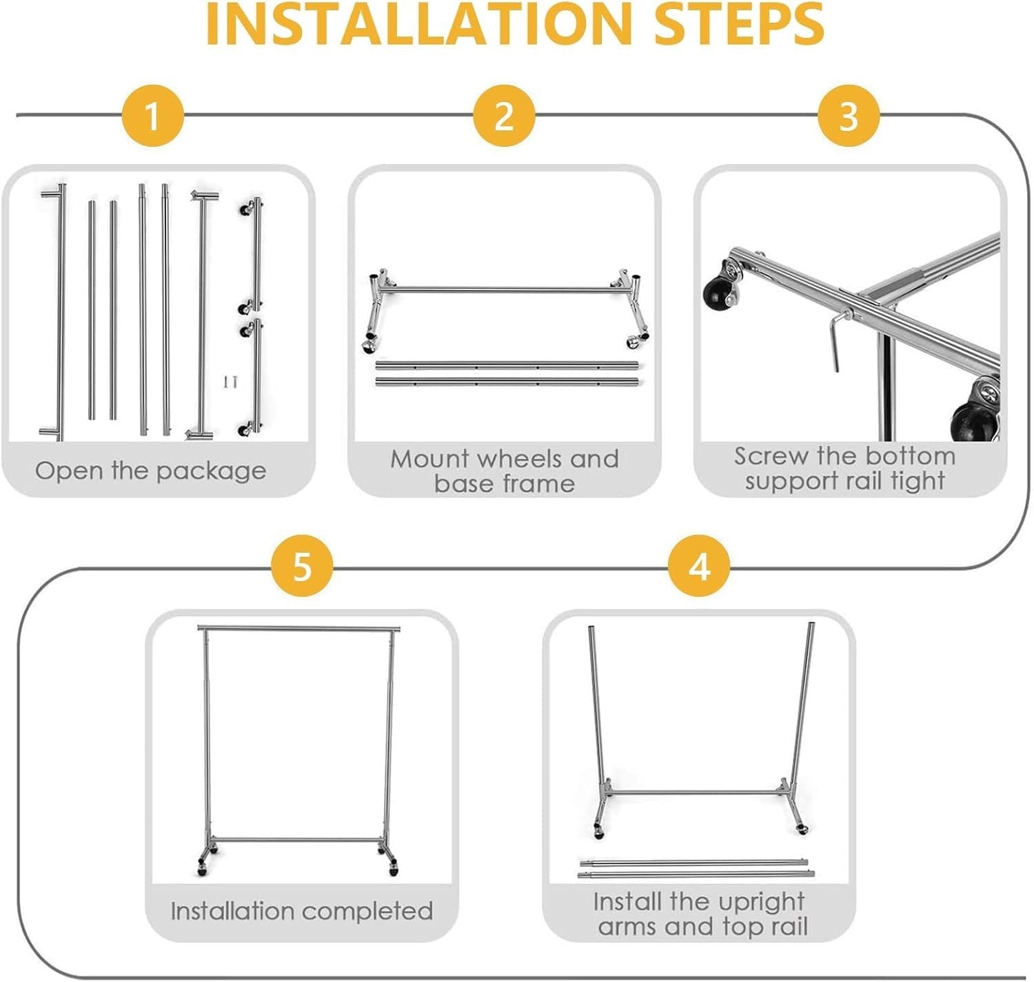 Adjustable Chrome Clothes Rail with Wheels Heavy Duty