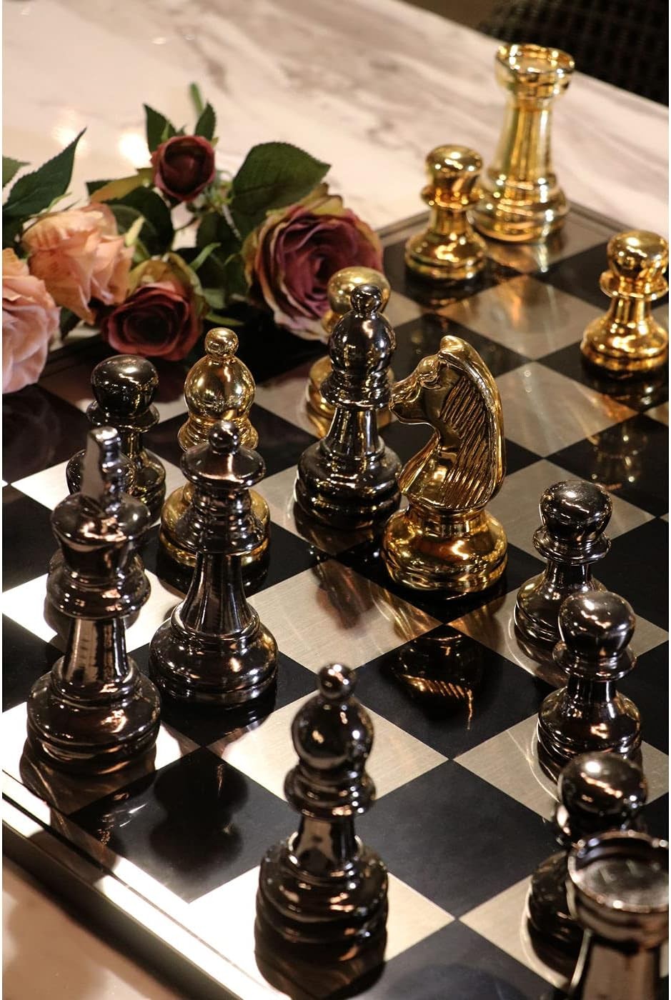 Luxury Metallic Gold & Silver Chess Set 60cm – Premium Decorative Board Game