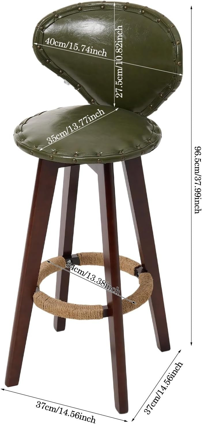 Swivel Bar Stools 2pcs Green Faux Leather High Counter Kitchen Chairs