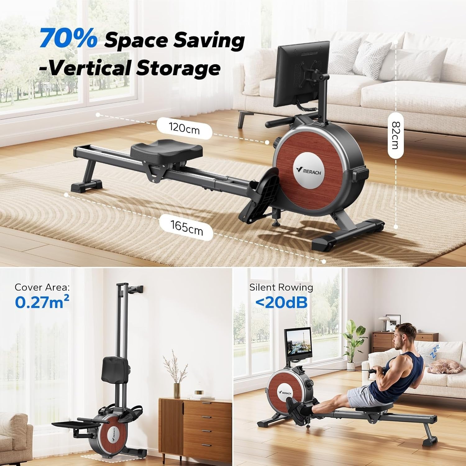 Magnetic Rowing Machine 16-Level Quiet Dual Rail App Compatible Home Gym Rower