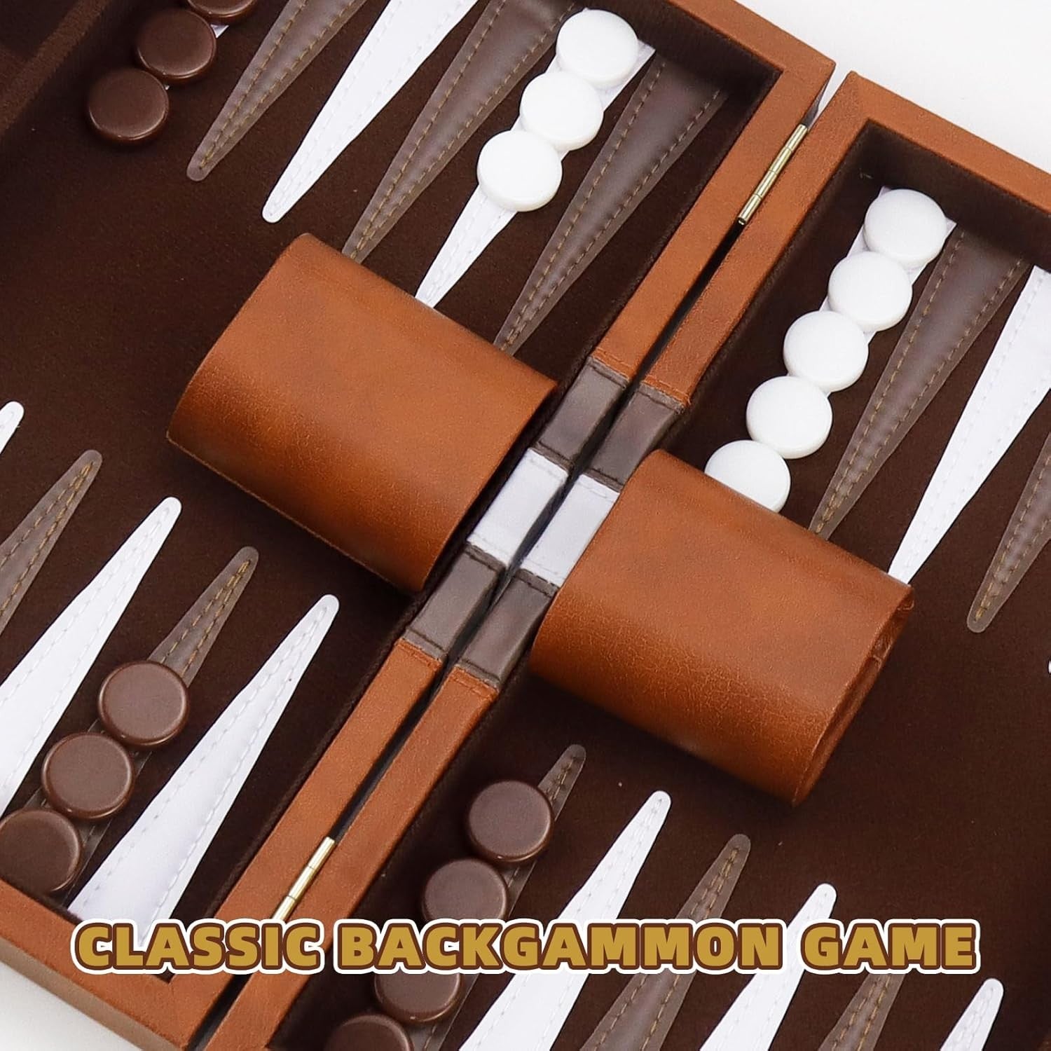 15” Travel Backgammon Set Leather Case Portable 2 Player Board Game