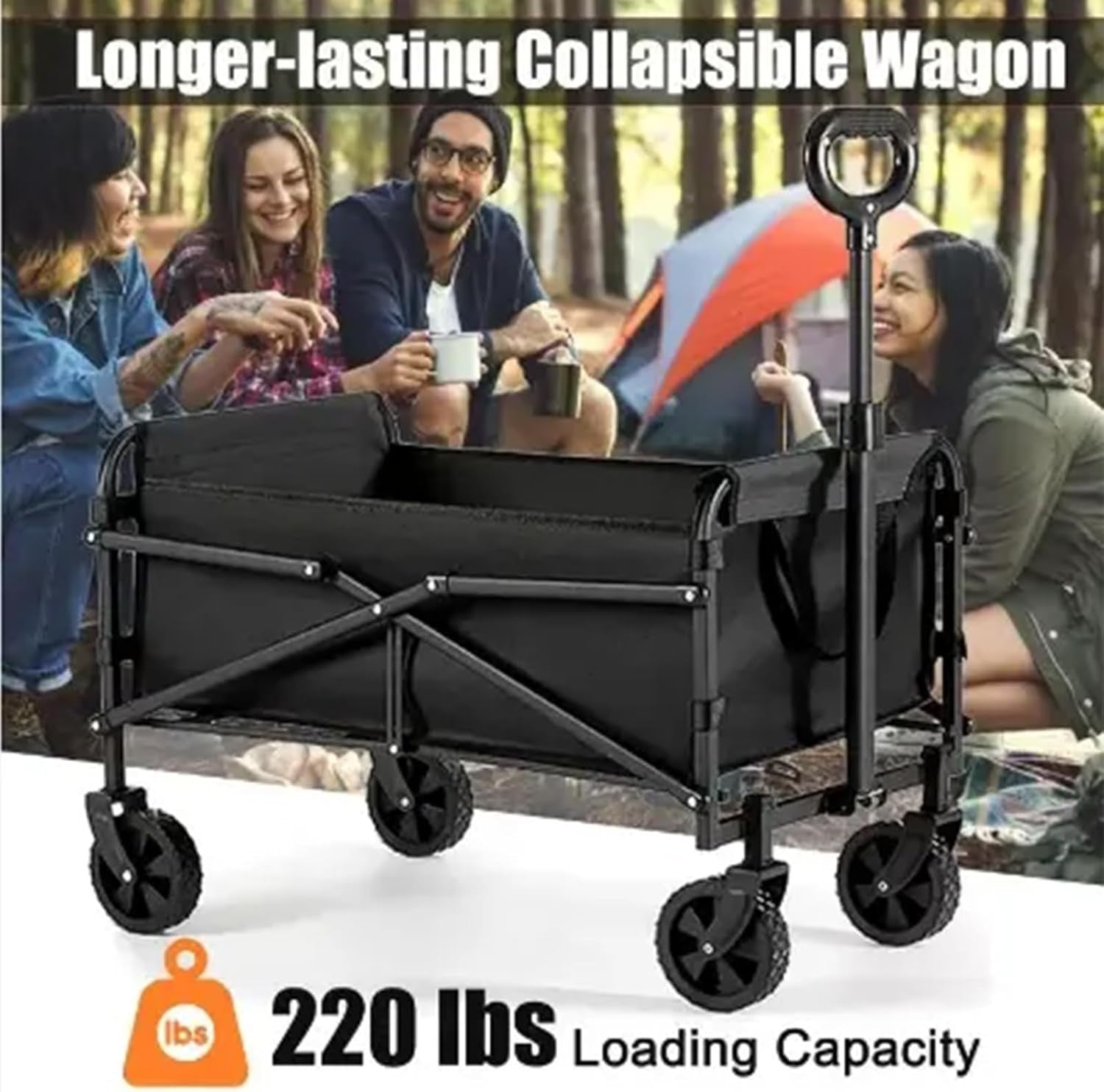 Foldable Heavy Duty Festival Trolley Wagon Outdoor Garden Camping Cart Black