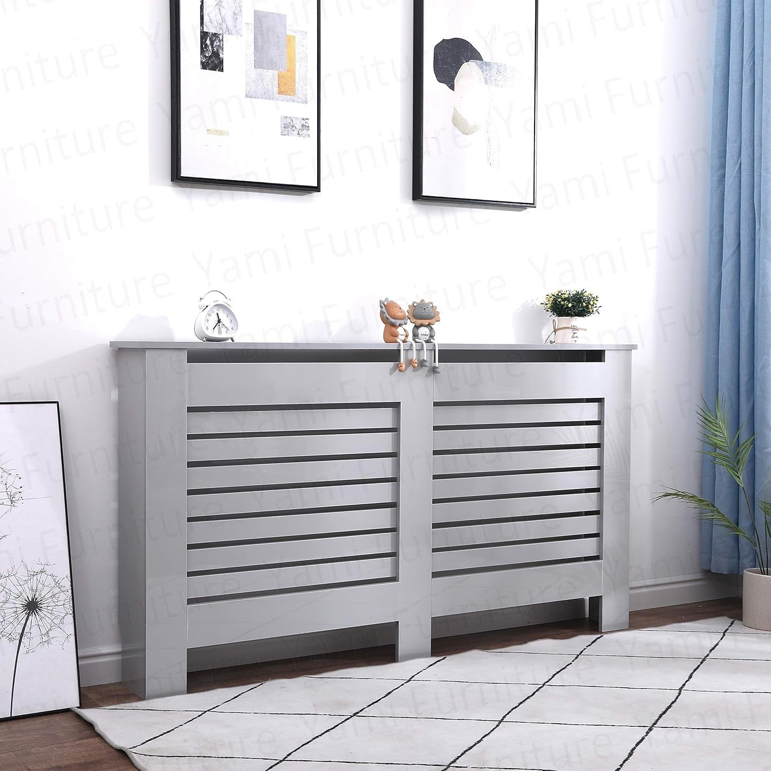High Gloss Radiator Cover XL Grey Modern Slatted Cabinet – Stylish Heating Cover