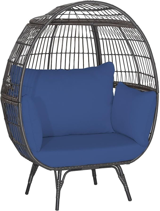 2 Seater Rattan Egg Chair Oversized Wicker Lounger with Cushions Indoor Outdoor