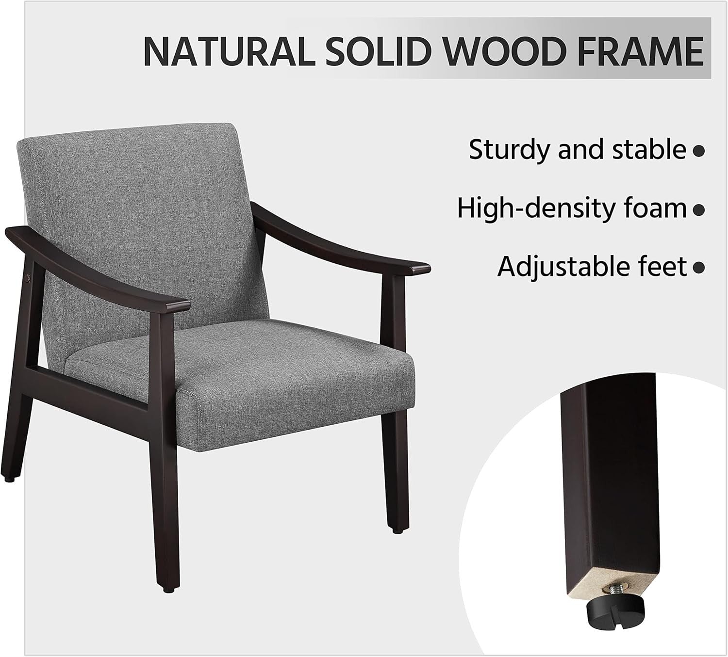 Modern Grey Linen Accent Chair Comfy Lounge Armchair Wood Legs Room