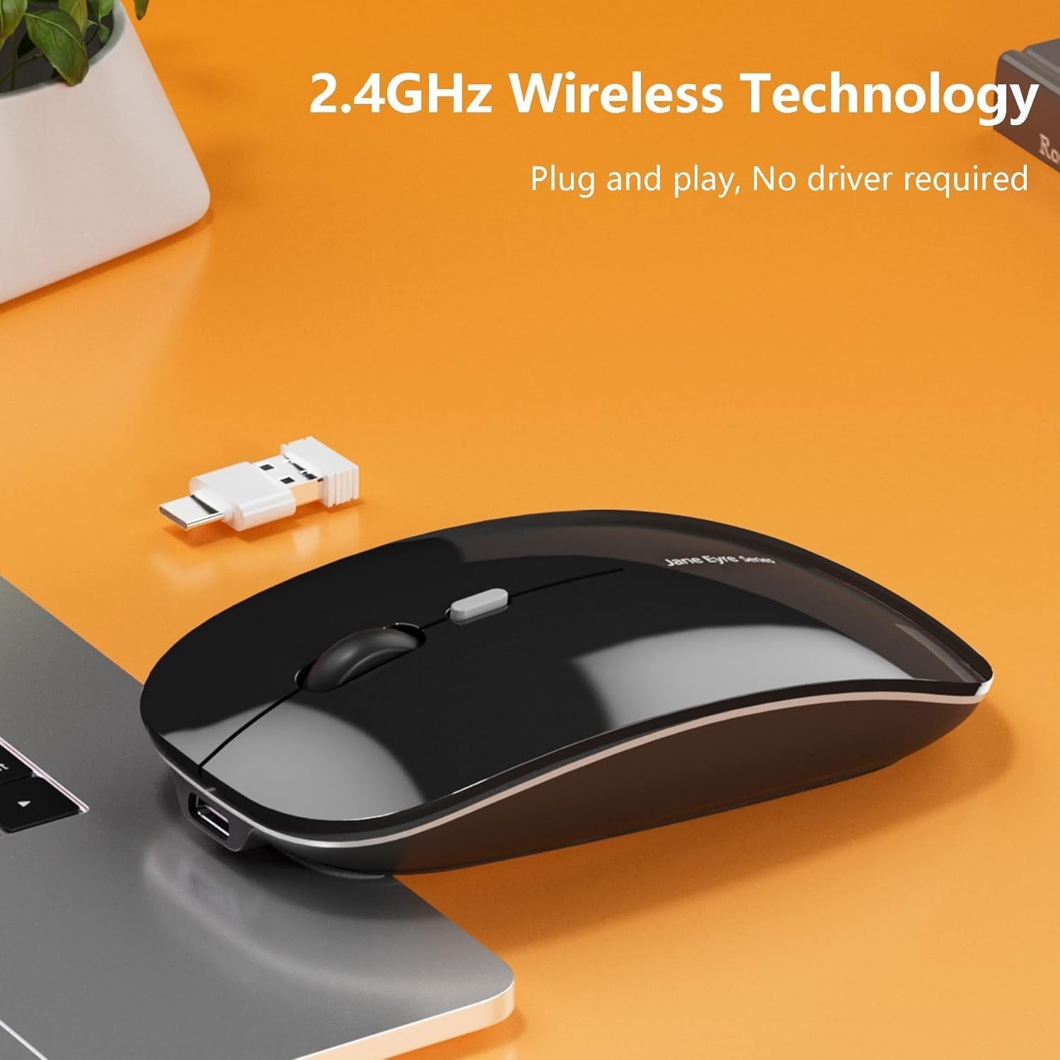 Wireless Mouse Rechargeable Silent Slim 2.4G 1600 DPI Black