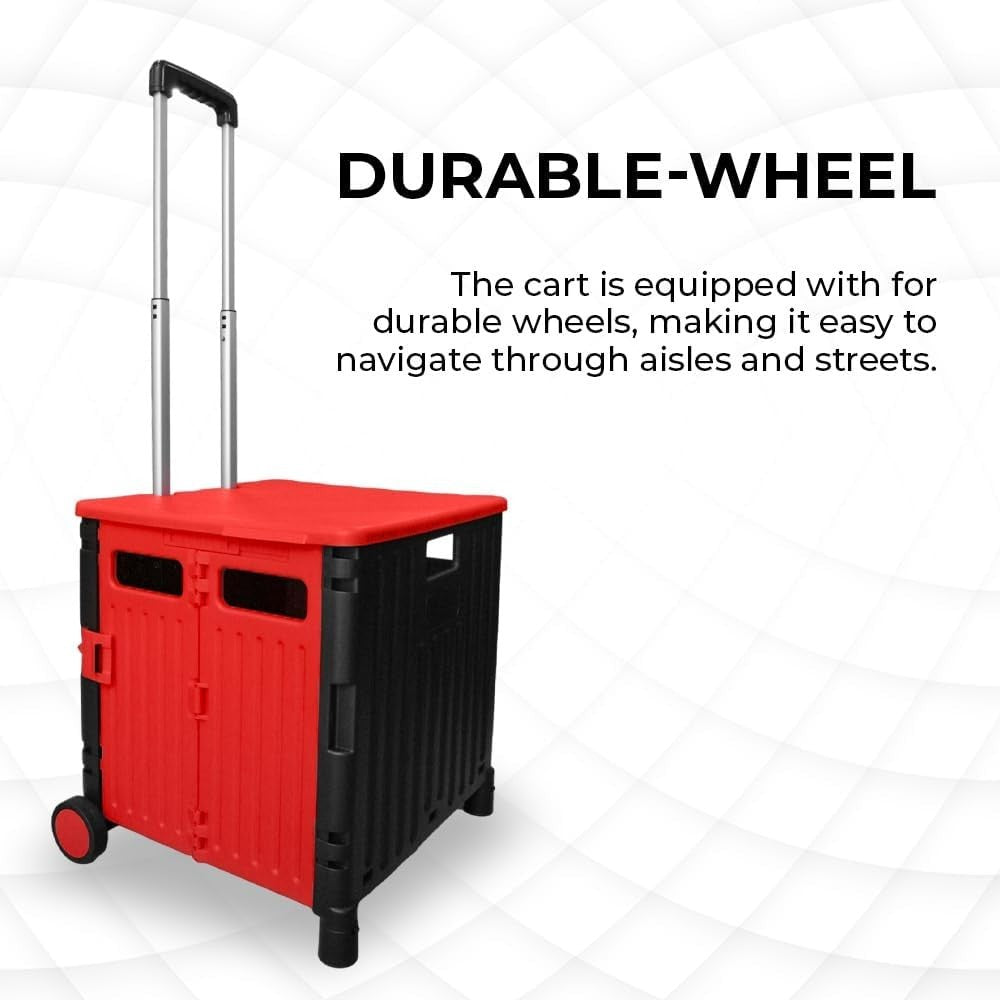 50L Foldable Shopping Trolley Cart with 2 Wheels & Telescopic Handle Red