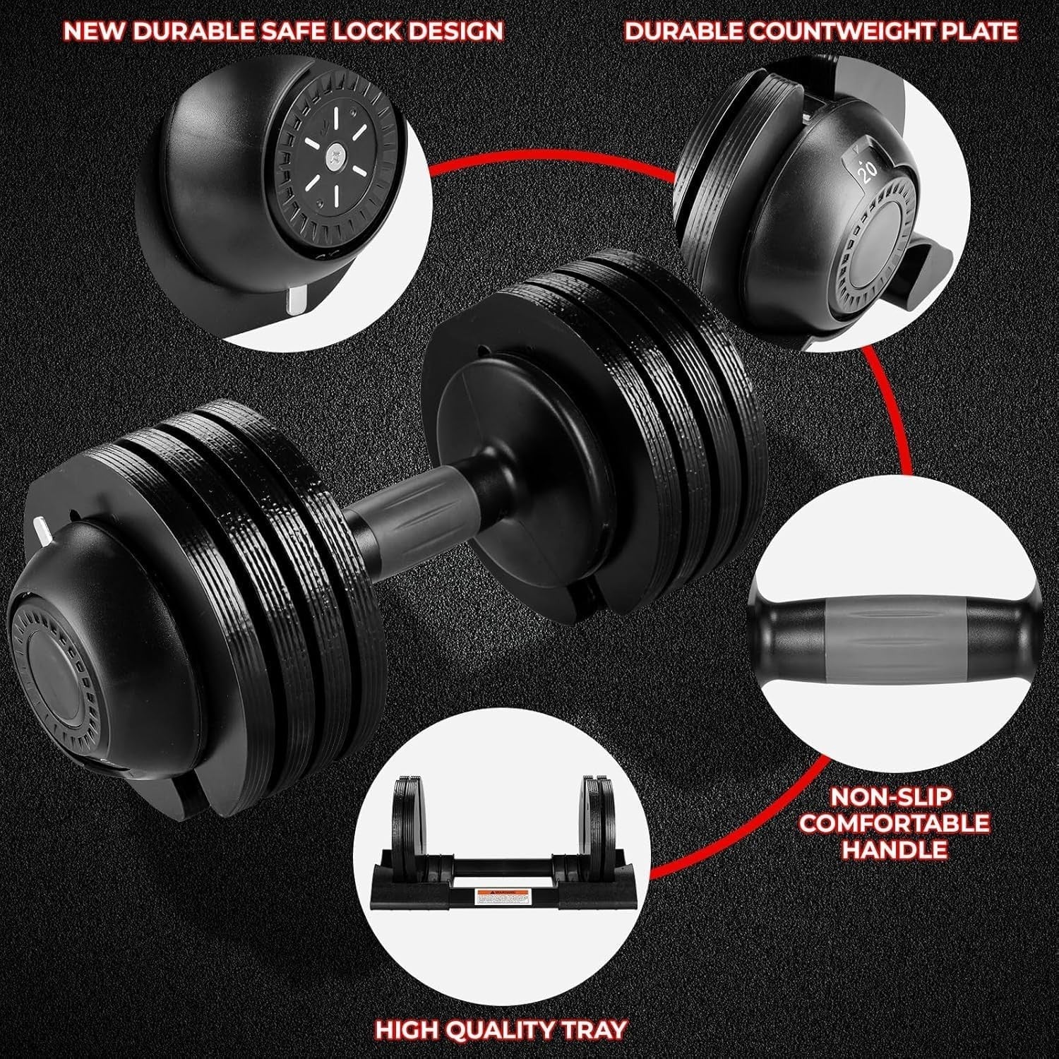 40kg Adjustable Dumbbell Set Pair 5-in-1 Quick Change Non-Slip Home Gym