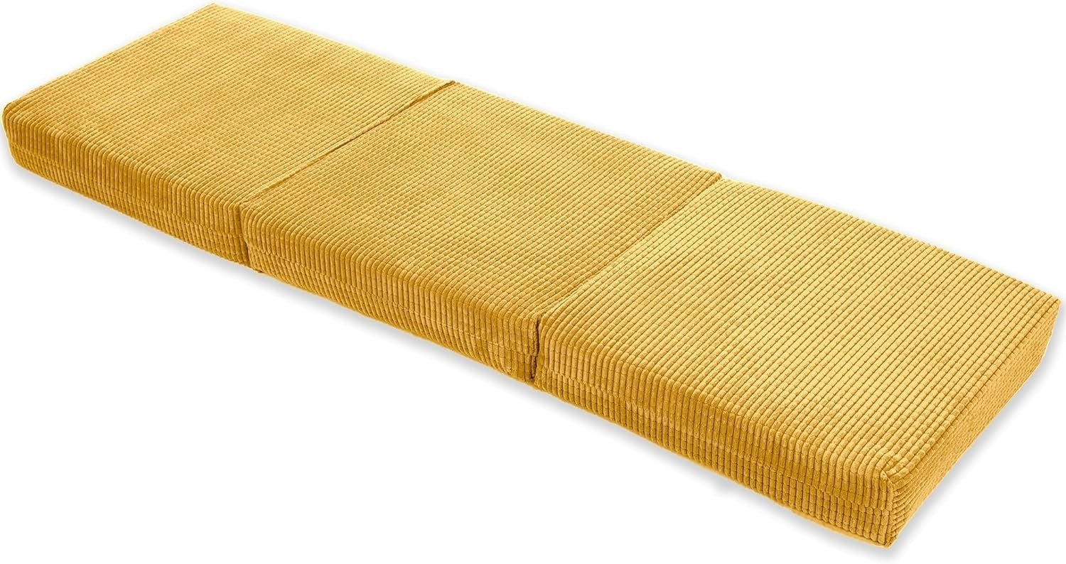 Z Bed Chair Futon Mattress Mustard Fold Out Single Sofa Bed Footstool Seat
