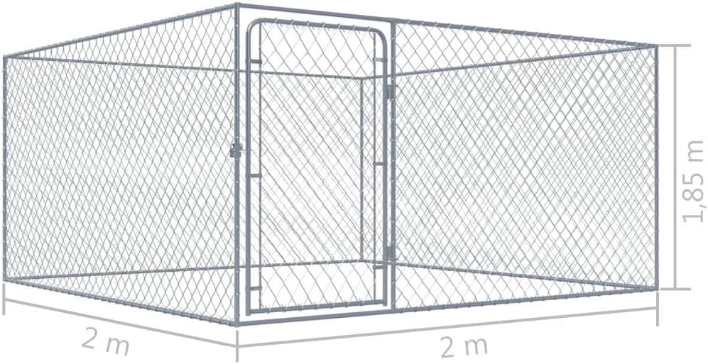Heavy Duty Outdoor Dog Kennel 2x2x1m Galvanised Steel Run Cage with Lock Gate
