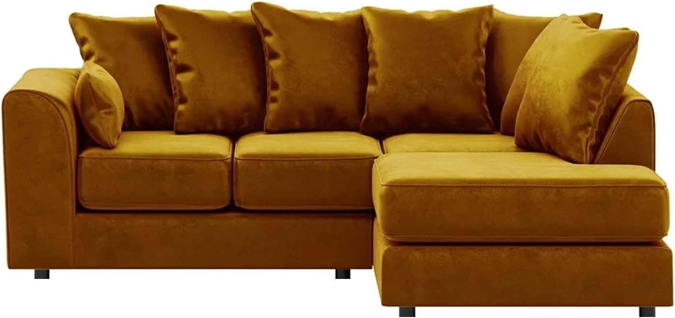 Gold Plush Velvet L-Shaped Corner Sofa RH Full Foam Cushions 4 Seater