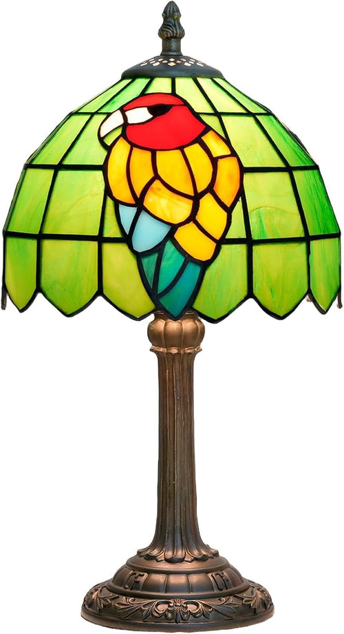Tiffany Style Parrot Table Lamp Green Glass Bedside Desk Light Retro