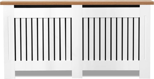 Extra Large White Radiator Cover MDF Wood Cabinet Modern Vertical Slat Oak Shelf