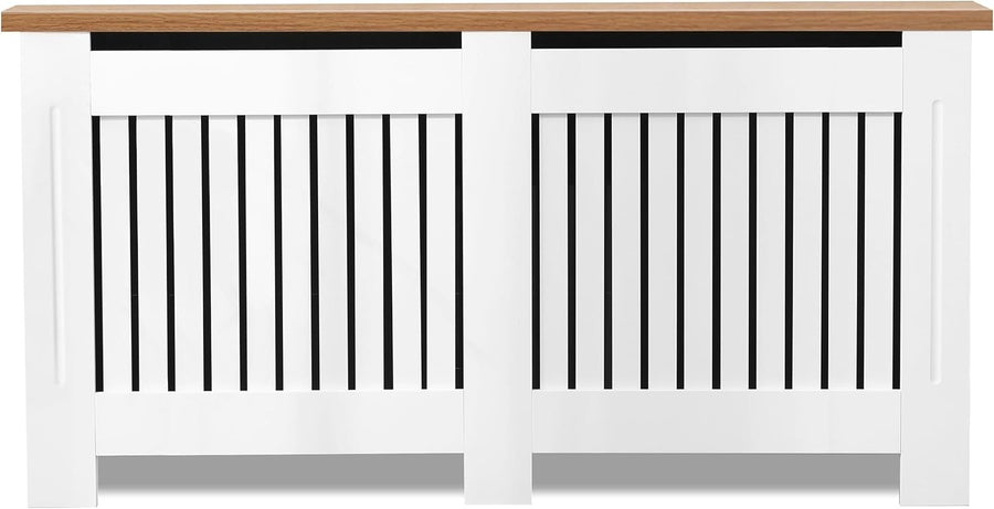 Extra Large White Radiator Cover MDF Wood Cabinet Modern Vertical Slat Oak Shelf