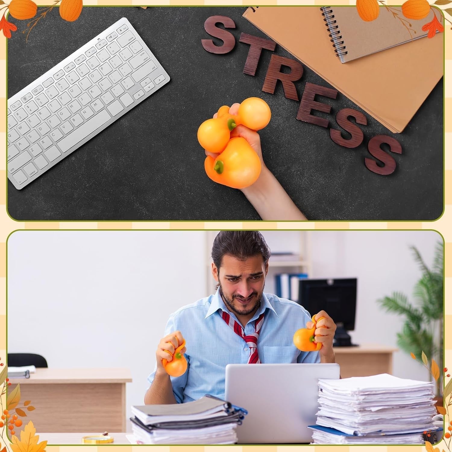 12pcs Pumpkin Stress Balls Mini Fall Squeeze Fidget Toys Anxiety Relief
