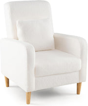 Teddy Fleece Accent Chair Upholstered Armchair Wood Legs White