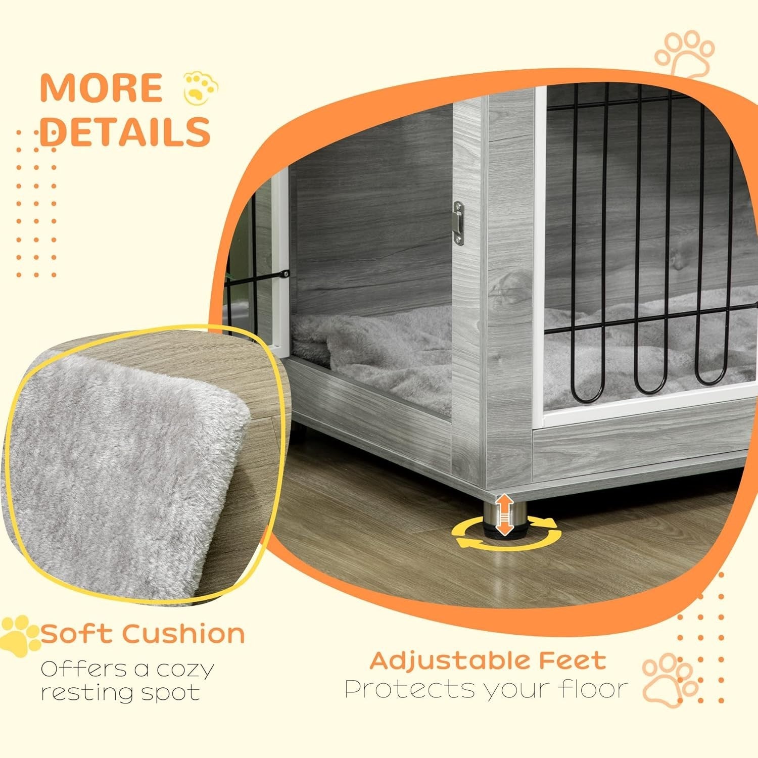 Indoor Dog Crate Furniture with Cushion | Side Table Style, Double Doors, 90cm