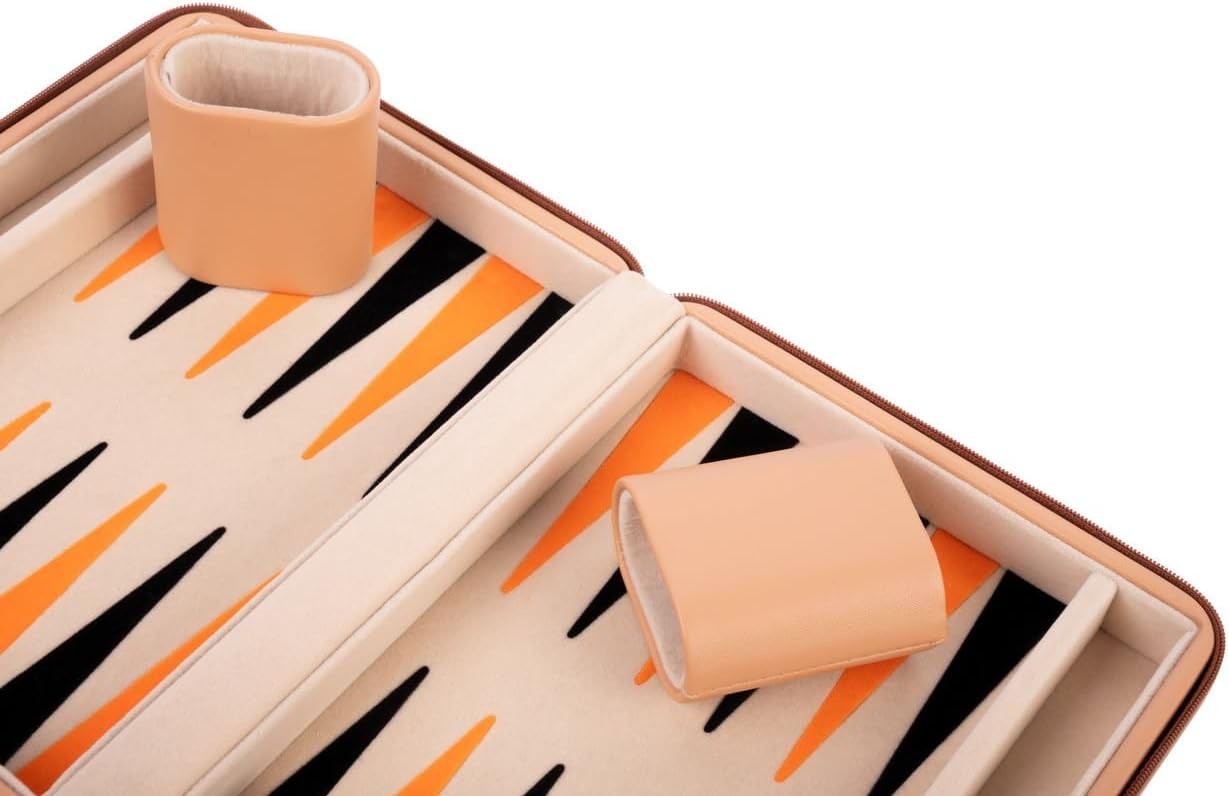 Travel Backgammon Set 9in Deluxe Faux Leather Zip Case Portable Game
