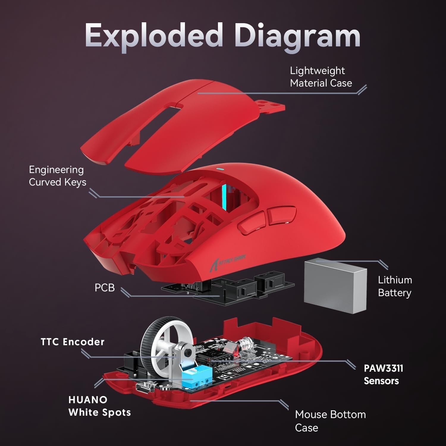 Wireless Gaming Mouse 22000 DPI RGB Dock BT 2.4G USB Red