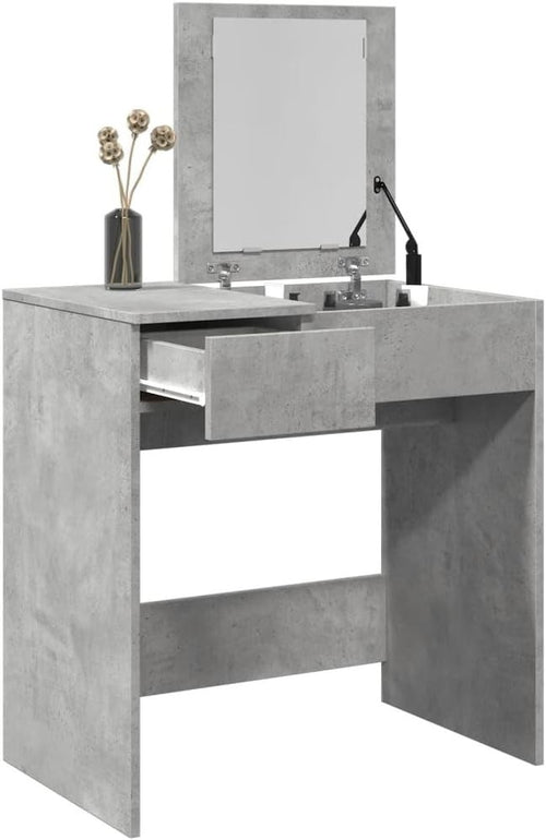 Modern Vanity Makeup Dressing Table w/ Mirror & 2 Drawers Concrete Grey New
