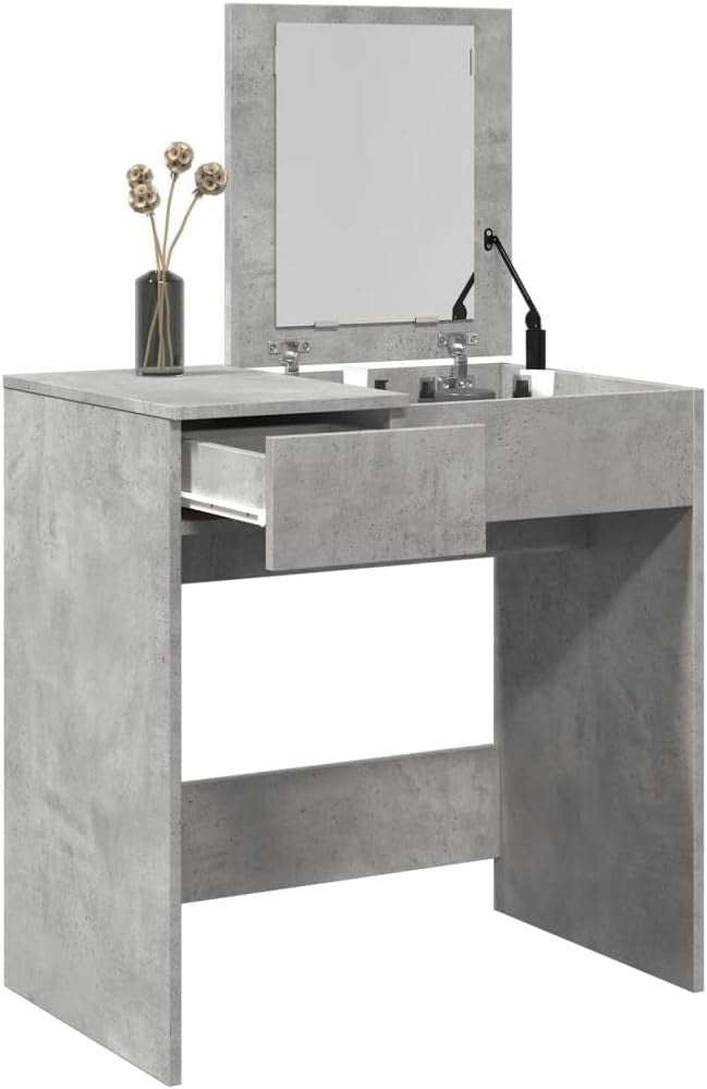 Modern Vanity Makeup Dressing Table w/ Mirror & 2 Drawers Concrete Grey New