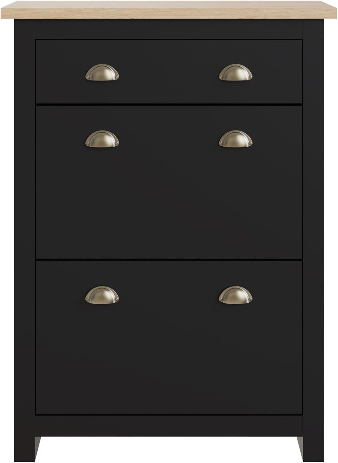 Foldable 2 Door 1 Drawer Shoe Cabinet with Oak Top 78x24x108 cm Black