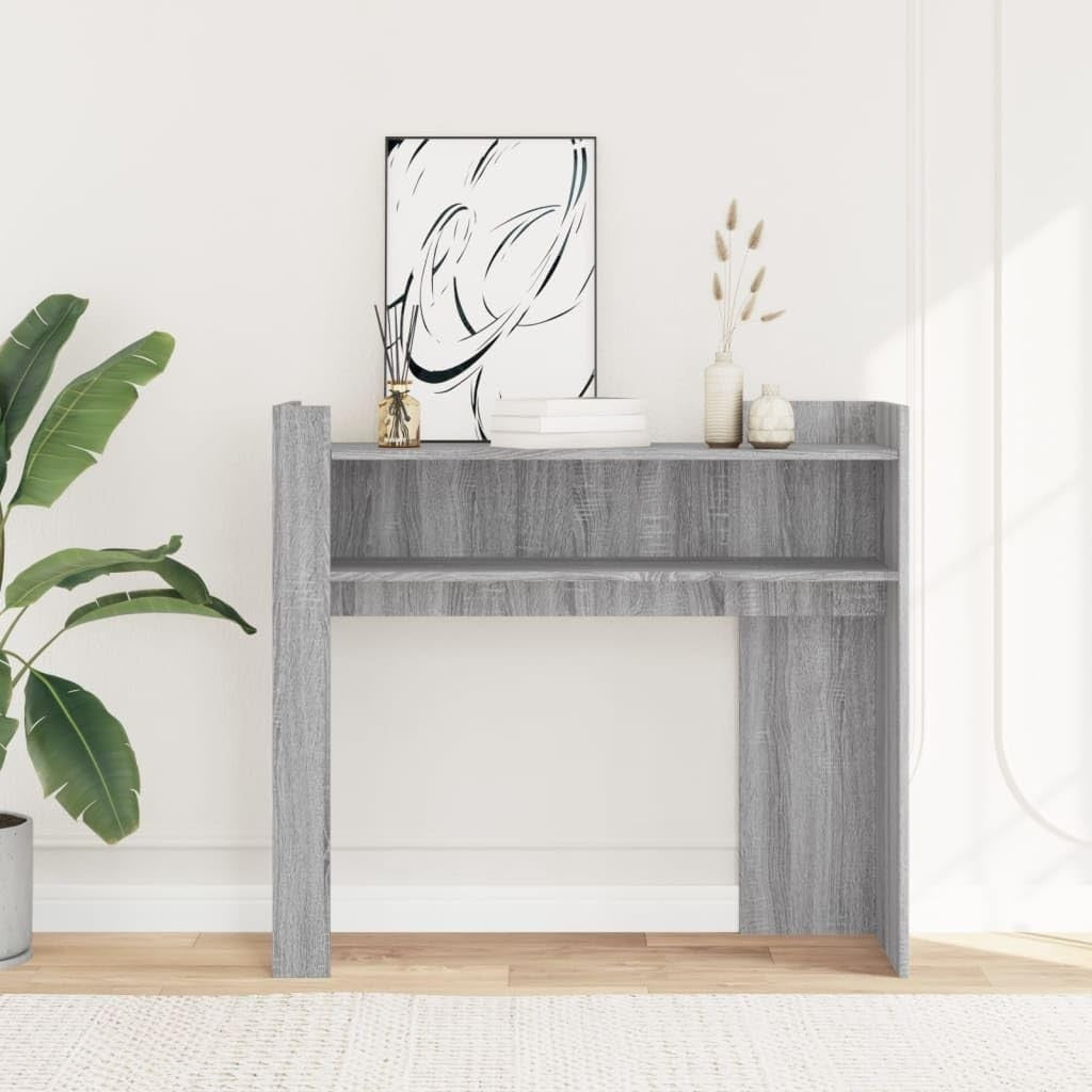 Grey Sonoma Console Table with Storage Shelves, 100x35x90cm, Durable