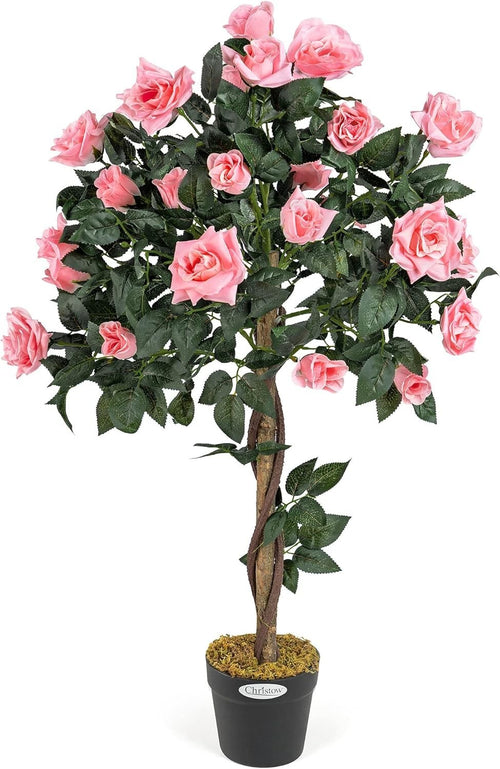 3ft Artificial Pink Rose Tree Twisted Trunk Potted Indoor Outdoor Home Decor