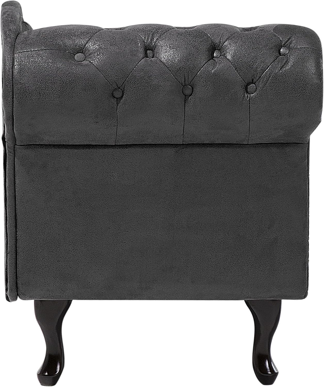 Left Hand Chesterfield Chaise Lounge Faux Suede Black Sofa 169cm Elegant Tufted