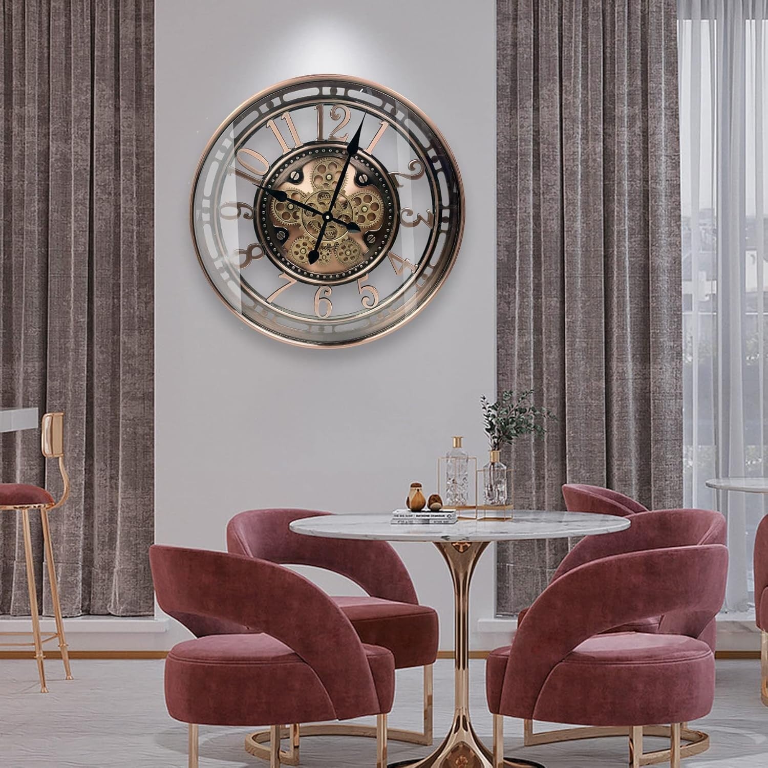 Large Steampunk Wall Clock Moving Gears Silent Vintage Metal 53.5cm