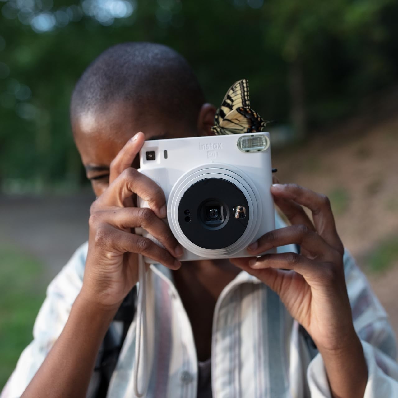 Square Instant Camera Chalk White Selfie Mirror Auto Exposure Camera