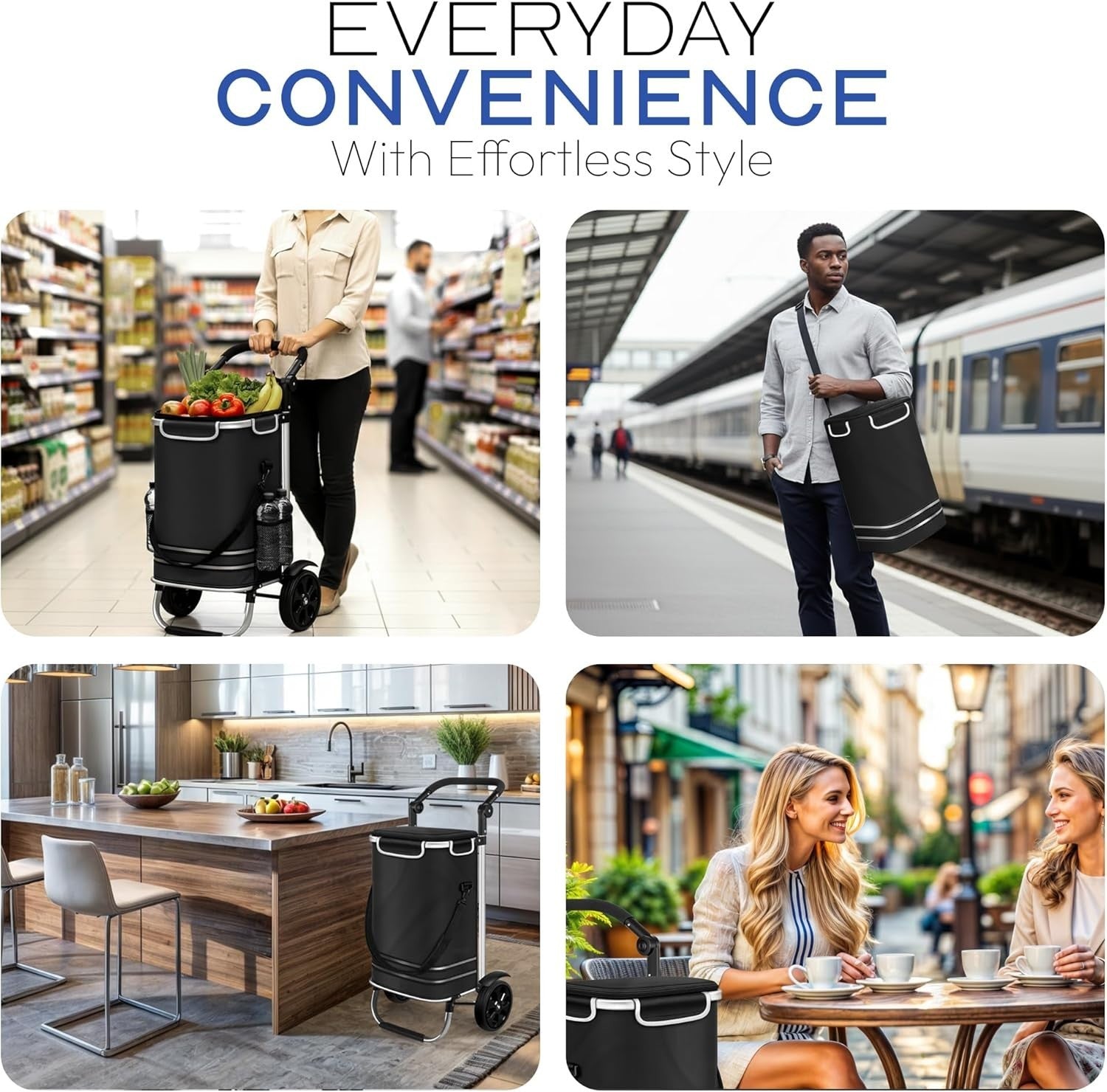 Dimono 3-in-1 Folding Shopping Trolley 56L Cooler Compartment Black