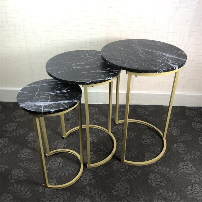 Stackable Round Nesting End Table Set Black Wood Coffee Side Bedside Lamp Desk