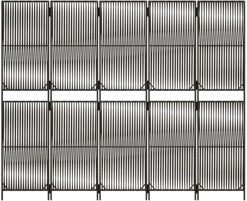 5 Panel Grey Rattan Folding Room Divider – Indoor Outdoor Privacy Screen 180cm F