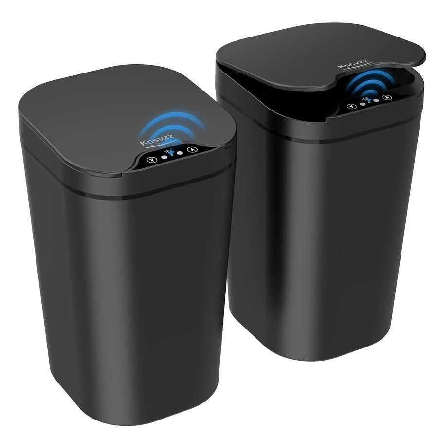 2 Pack 10L Touchless Bathroom Sensor Bins Slim Waterproof Black