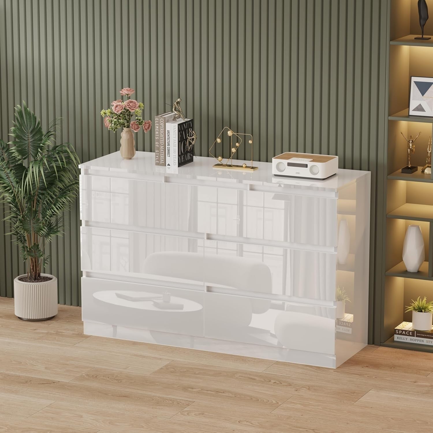 White High Gloss Chest of 7 Drawers Bedroom Storage Modern Unit